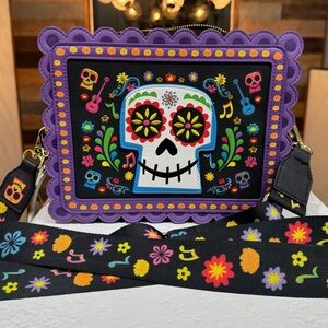 Disney Coco loungefly Purple Dia de los Muertos Sugar Skull Crossbody Bag